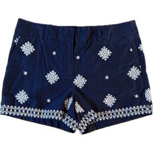 LOFT Outlet Women's Navy Blue Embroidered Chino Shorts Size 6‎